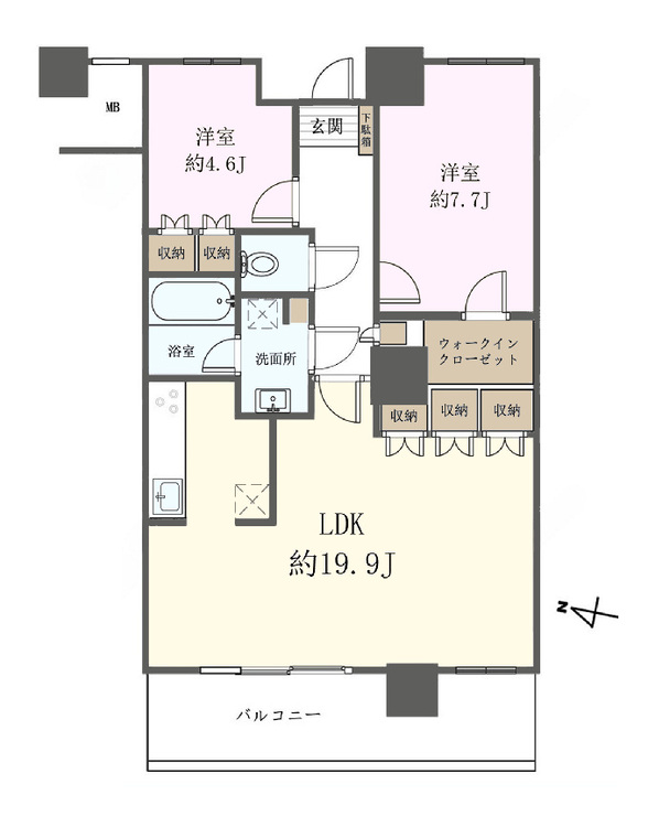 その他 2LDK、専有面積75.16m2、バルコニー面積11.16m2