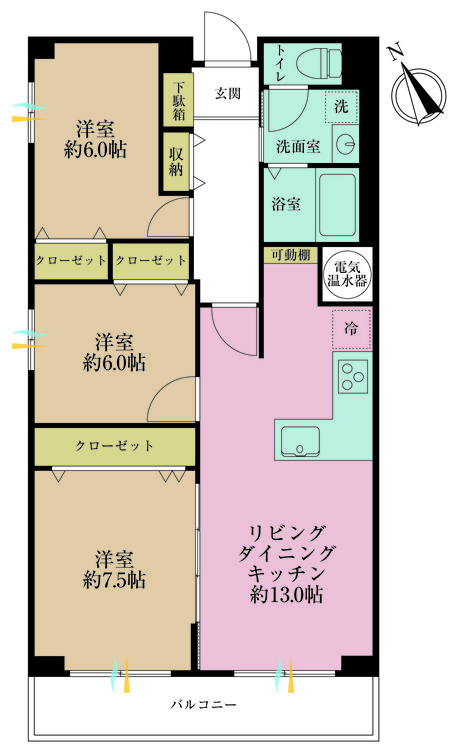 その他 3LDK、専有面積74.02m2、バルコニー面積7.44m2