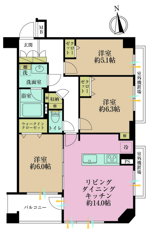 その他 3LDK、専有面積72.41m2、バルコニー面積5.82m2