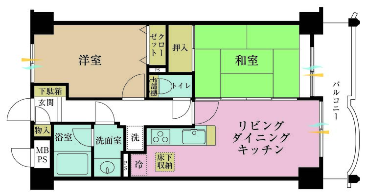 その他 2LDK、専有面積52.13m2、バルコニー面積7.02m2
