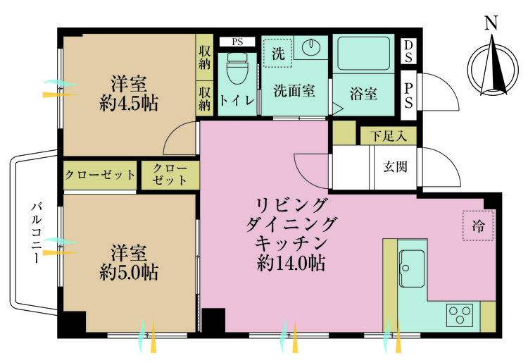 その他 2LDK、専有面積56.38m2、バルコニー面積3.35m2