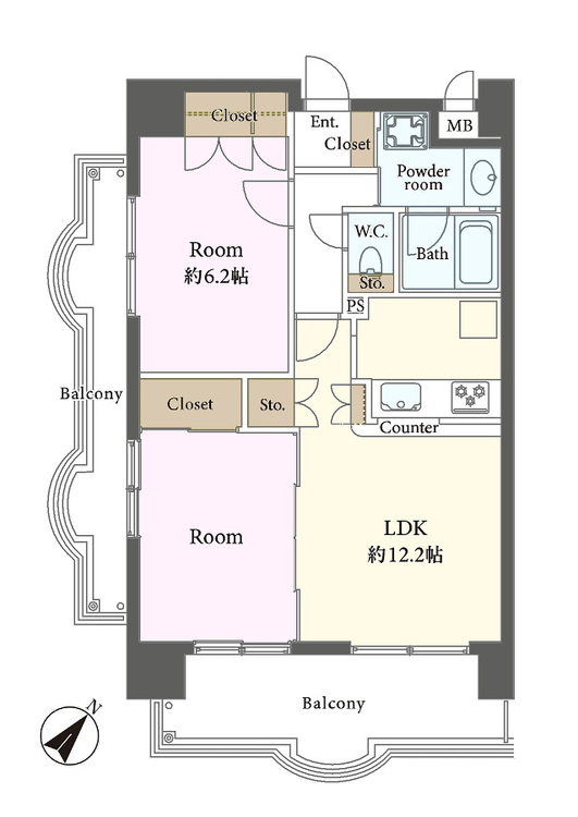 その他 2LDK、専有面積56.66m2、バルコニー面積18.23m2