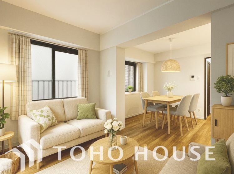 内装 ＊配置してある家具や小物はCGによるイメージ画像です。叶えたかったのは落ち着きのあるナチュラルな風合い、そして開放感があるリビング。