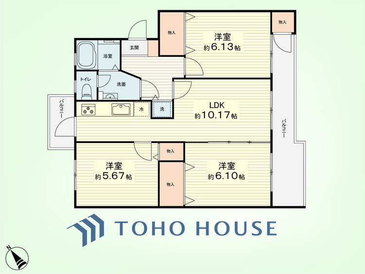 間取り 3LDK　専有面積59.48平米