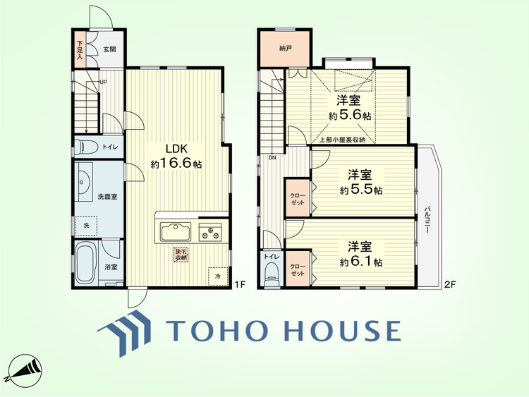 間取り 3LDK+納戸、小屋裏収納　土地面積111.03平米、建物面積88.18平米