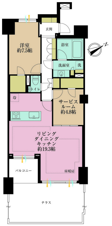 その他 1LDK+S（納戸）、専有面積76.41m2、バルコニー面積5.1m2