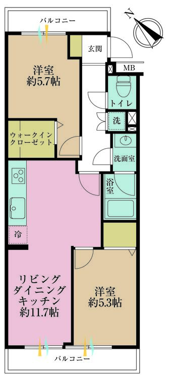 その他 2LDK、専有面積51.29m2、バルコニー面積5.97m2