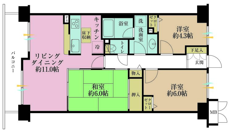 その他 3LDK、専有面積67.32m2、バルコニー面積7.68m2