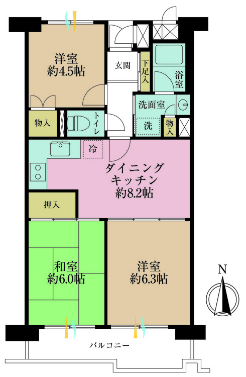 その他 3DK、専有面積57.99m2、バルコニー面積7.12m2