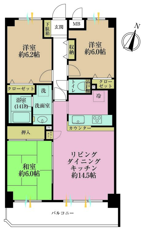 その他 3LDK、専有面積70.08m2、バルコニー面積9.93m2