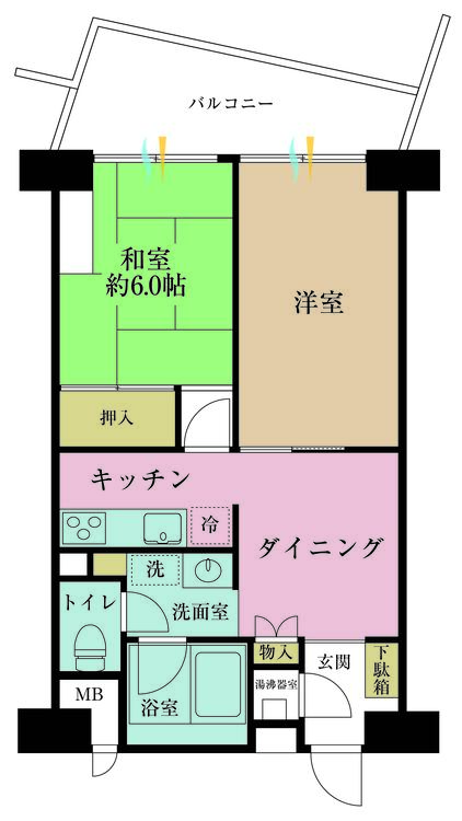 その他 2DK、専有面積43.5m2、バルコニー面積7.7m2