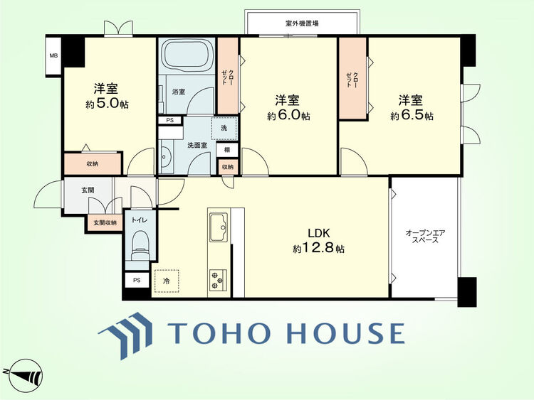間取り 3LDK+オープンエアスペース　専有面積65.35平米