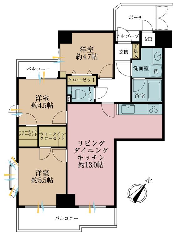 その他 3LDK、専有面積62.27m2、バルコニー面積7.59m2