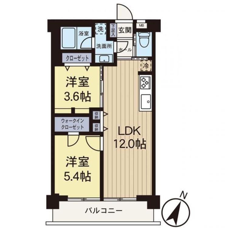 間取り 【間取り図】各居室に収納スペースがある2LDKの間取りです。