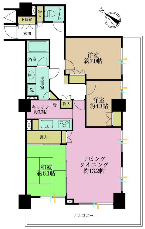 その他 3LDK、専有面積80.18m2、バルコニー面積28.16m2