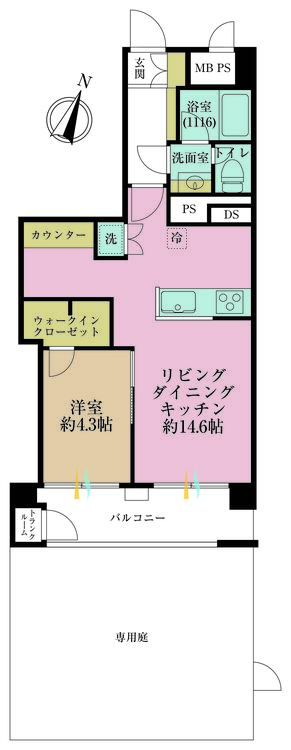 その他 1LDK、専有面積44.88m2、バルコニー面積7.12m2