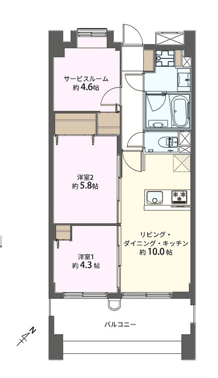 その他 2LDK+S（納戸）、専有面積55.47m2、バルコニー面積11.2m2