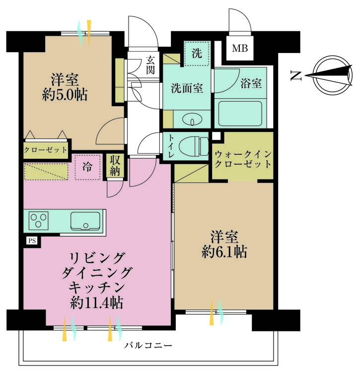 その他 2LDK、専有面積53.04m2、バルコニー面積13.04m2