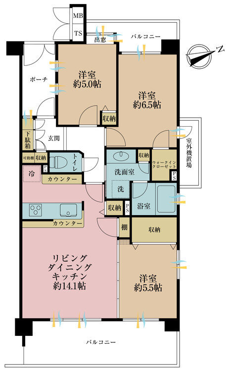 その他 3LDK、専有面積70.89m2、バルコニー面積17.81m2