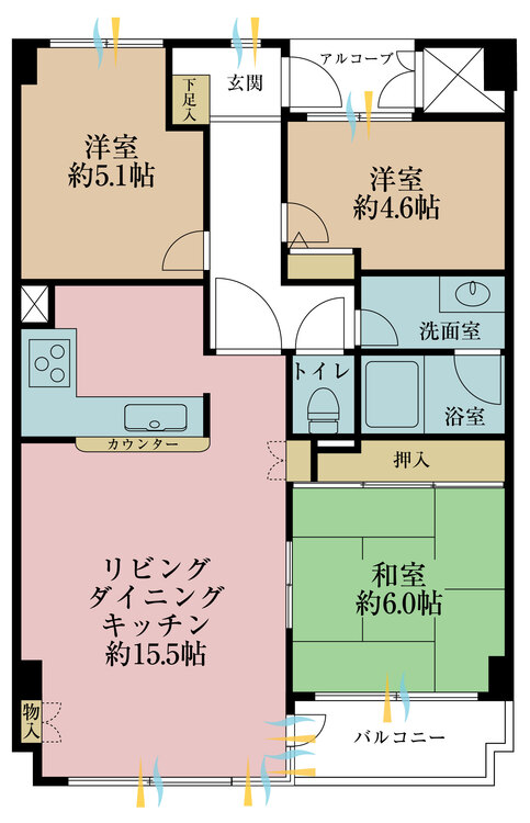 間取り ３ＬＤＫ、専有面積７０．３１平米、バルコニー面積確認中