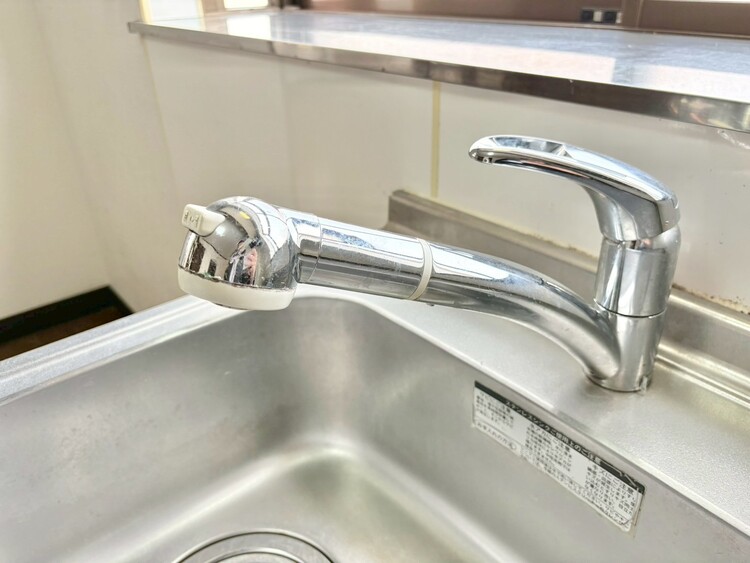 その他 メタル調の美しいシャワーヘッドは引き出し可能で、シンクの隅々まで洗い流すのに便利。