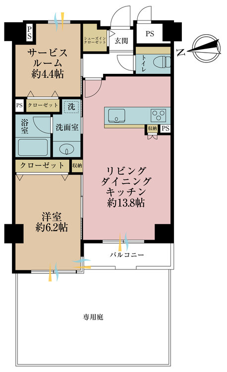 その他 1LDK+S（納戸）、専有面積56.21m2、バルコニー面積3.62m2