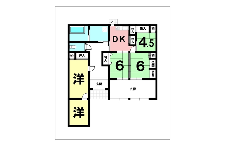 間取り 5DK【建物面積107.42m2(32.49坪)】人気の平屋建て！