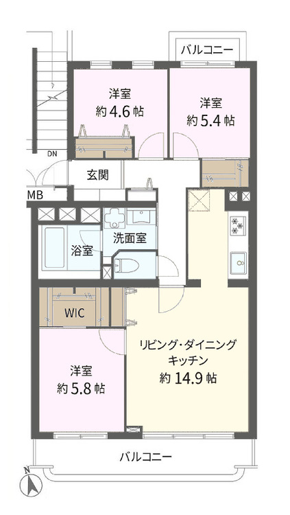 その他 3LDK、専有面積70.63m2、バルコニー面積8.5m2