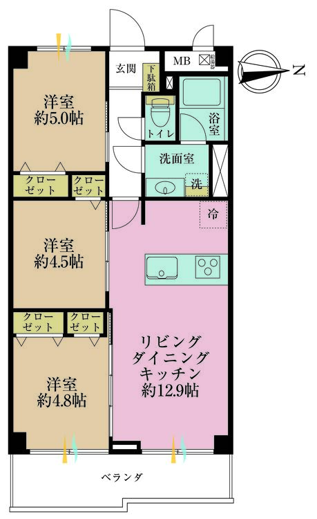 その他 3LDK、専有面積57.78m2、バルコニー面積8.01m2
