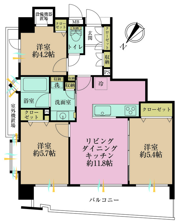 その他 3LDK、専有面積60.28m2、バルコニー面積8.64m2