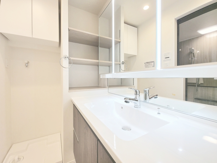 洗面 一日の始まりと終わりを彩る空間。収納力とデザイン性を兼ね備えた洗面台が、忙しい朝の身支度を優雅な時間に変えます。