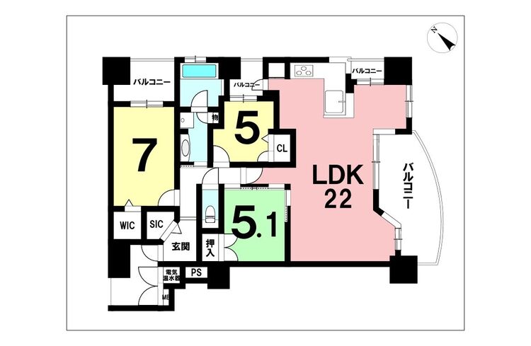 間取り 4LDK、東南向きバルコニー、4面バルコニー【専有面積88.07m2】