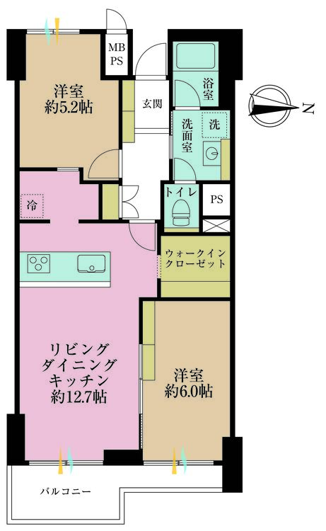 その他 2LDK、専有面積57.75m2、バルコニー面積7.15m2