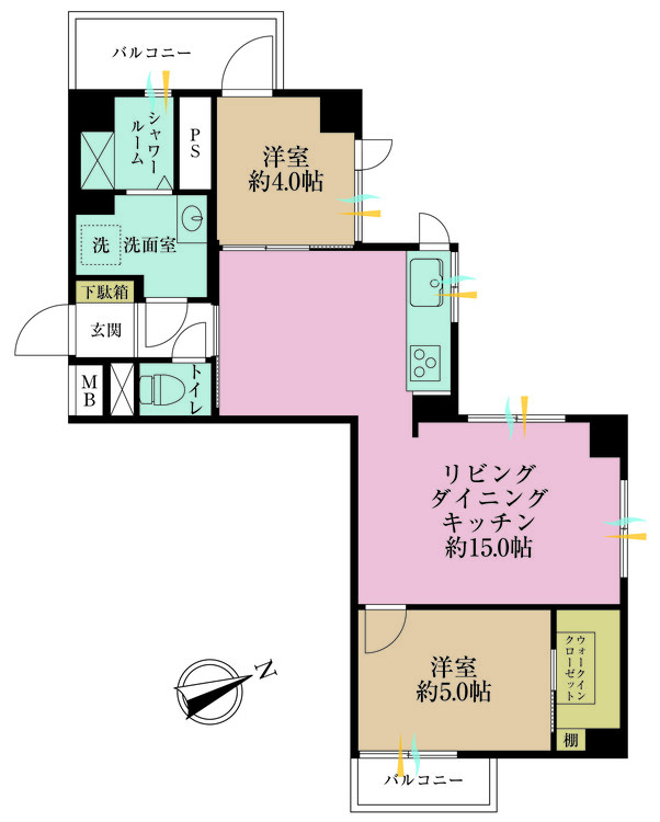 その他 2LDK、専有面積56.75m2、バルコニー面積8.15m2