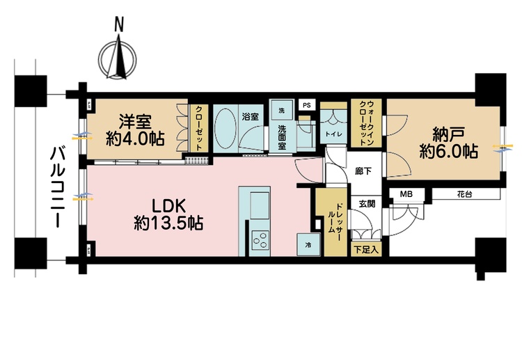 その他 1LDK+S（納戸）、専有面積55.95m2、バルコニー面積10m2