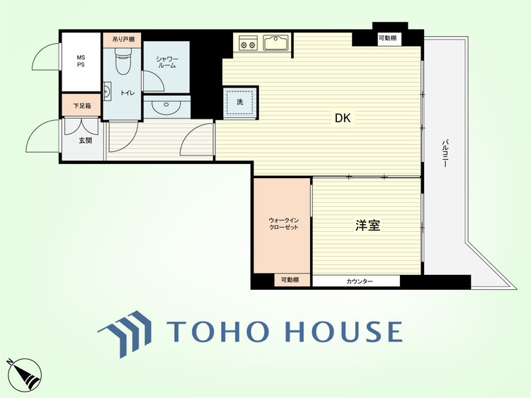 間取り 1DK　専有面積37.50平米、バルコニー面積7.92平米
