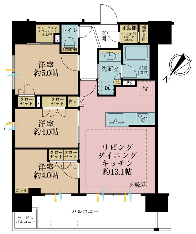 その他 3LDK、専有面積61.06?、バルコニー面積11.51? 