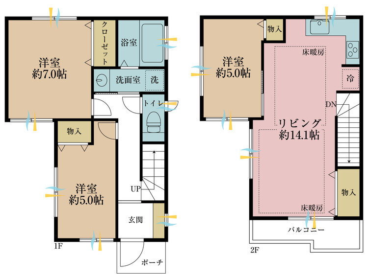 間取り ２ＳＬＤＫ、土地面積７４．０８平米、建物面積７４．７２平米