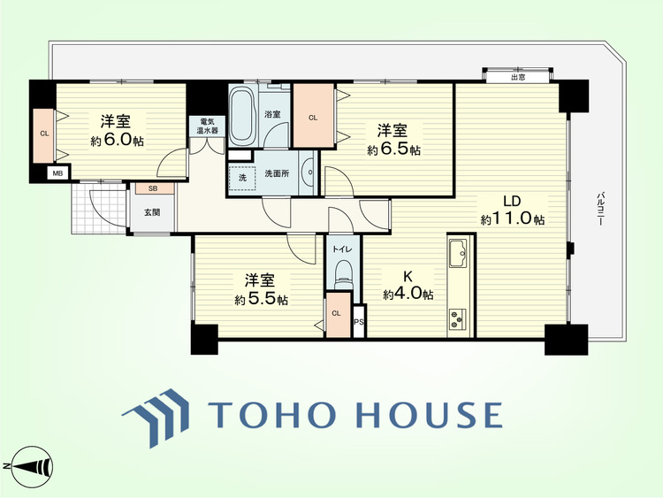 間取り 3LDK　専有面積85.65平米、バルコニー面積25.48平米