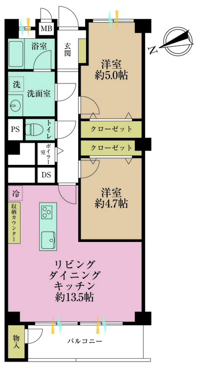 その他 1LDK+S（納戸）、専有面積62.3m2、バルコニー面積6.9m2