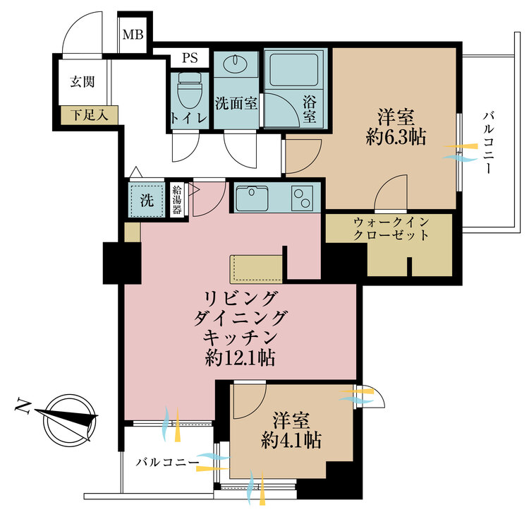 その他 2LDK、専有面積54.88m2、バルコニー面積7.52m2