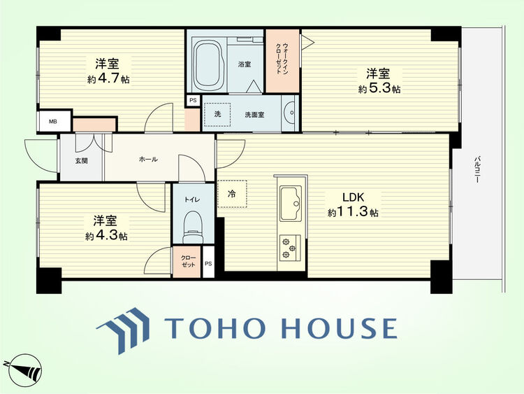 間取り 3LDK　専有面積55.06平米
