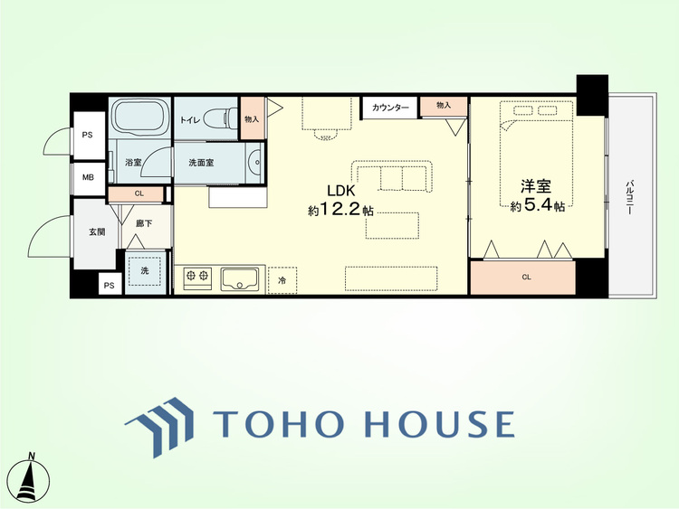 間取り 1LDK　専有面積41.03平米、バルコニー面積3.01平米