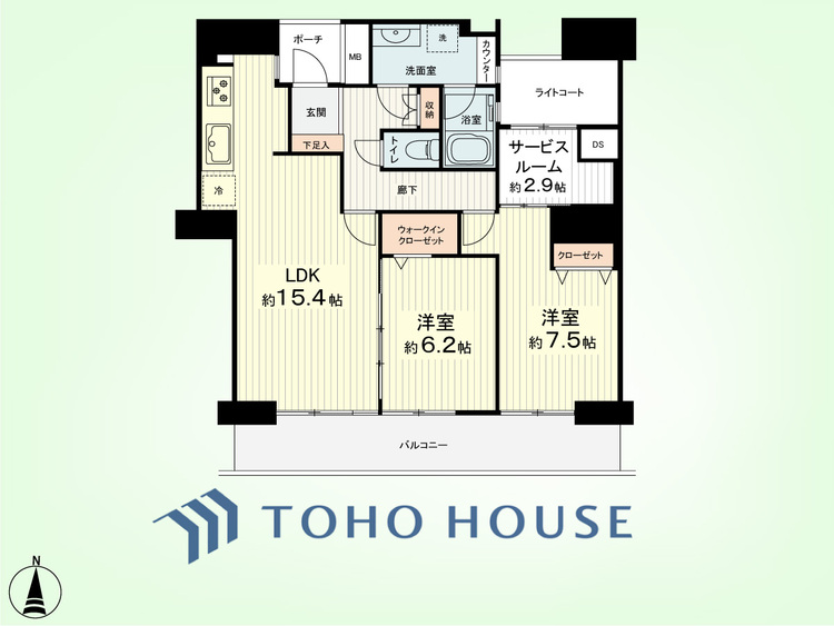 間取り 2SLDK　専有面積73.51平米、バルコニー面積13.96平米