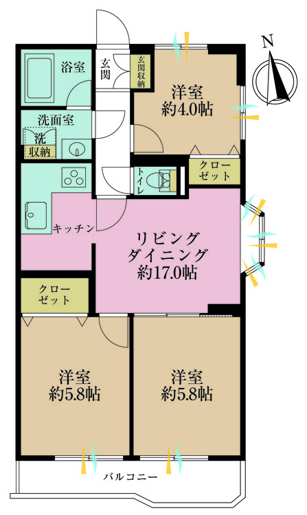 その他 3DK、専有面積55.03m2、バルコニー面積6.32m2