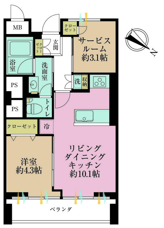 その他 1LDK+S（納戸）、専有面積52.77m2、バルコニー面積6.33m2