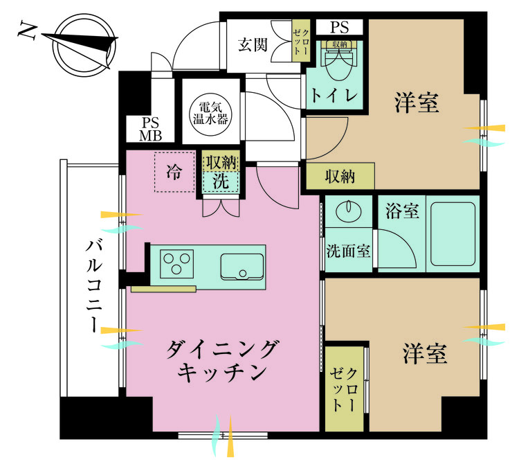 その他 2DK、専有面積44.17m2、バルコニー面積4.05m2