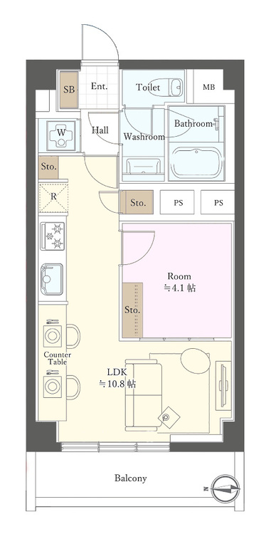 その他 1LDK、専有面積43.24m2、バルコニー面積3.6m2