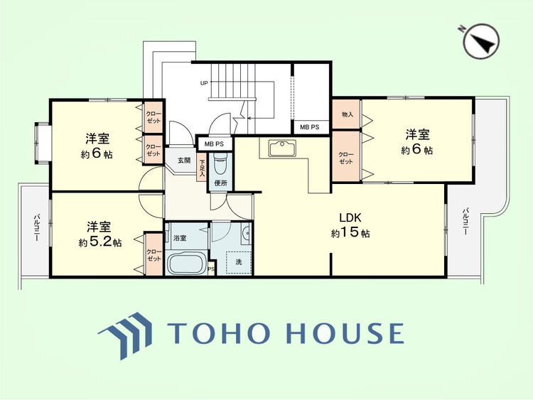 間取り 3LDK　専有面積70.50平米、バルコニー面積10.49平米