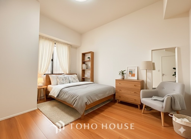 内装 ＊配置してある家具や小物はCGによるイメージ画像です。寝室は一日の疲れを癒す大切な空間。快適で落ち着けるおすすめの間取りです。